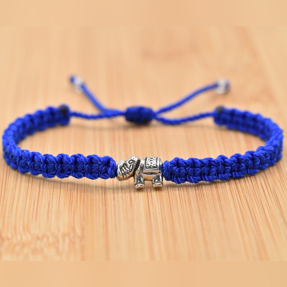 Elephant bracelet, handmade blue string bracelet, elephant charm, royal blue